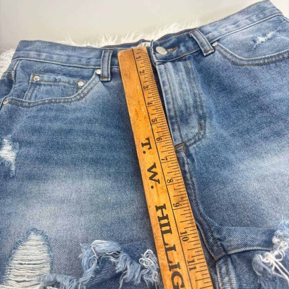 Elan Women Jean Shorts‎ Distressed Denim Blue High Rise Frayed Raw Hem Size M - Picture 10 of 12